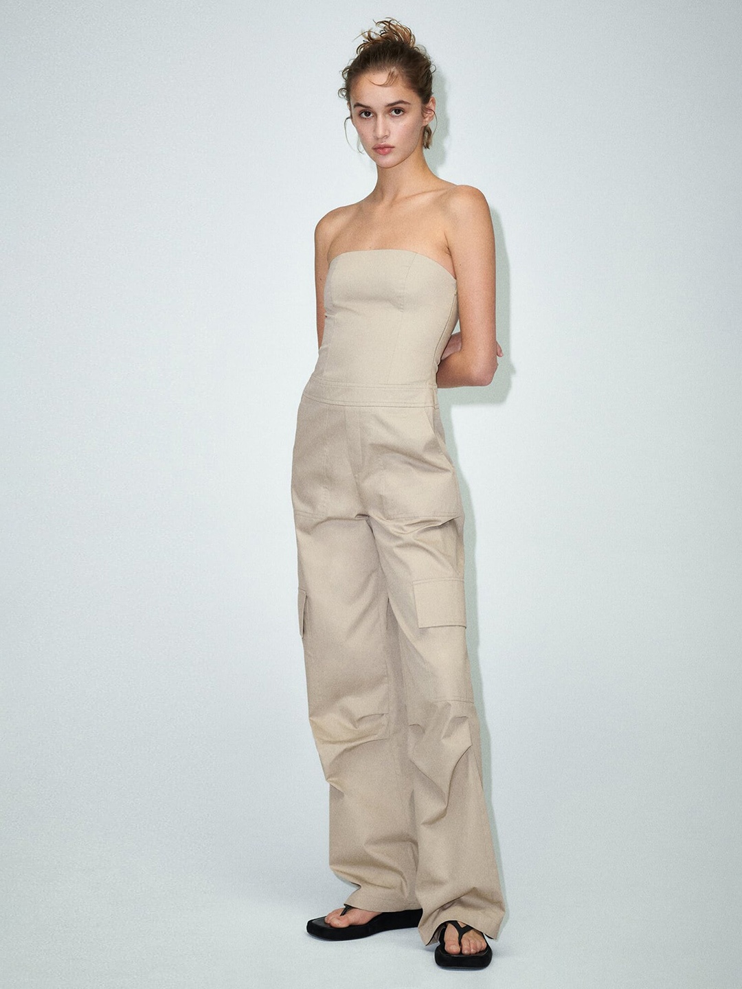 

LULU & SKY Strapless Basic Jumpsuit, Beige