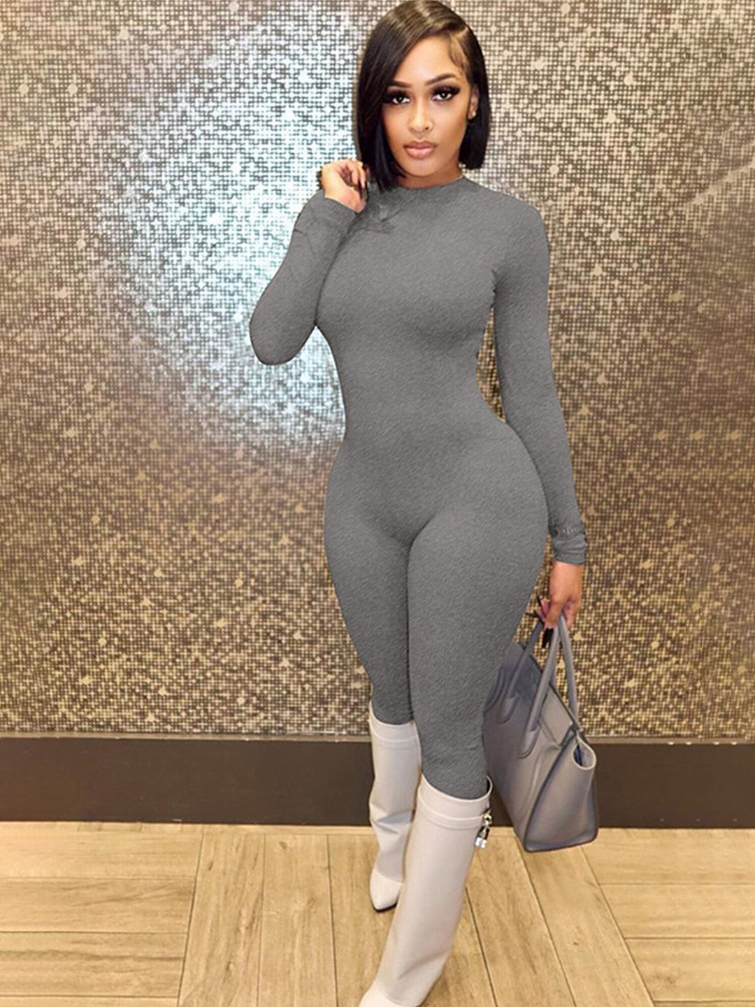 

LULU & SKY Long Sleeves Basic Jumpsuit, Grey