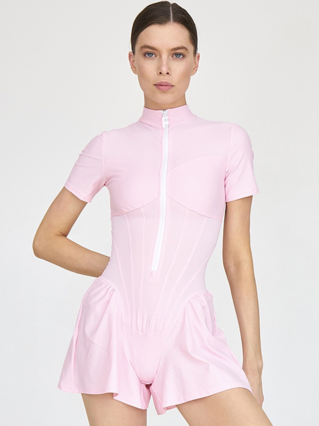 

LULU & SKY Mock Collar Playsuit, Pink
