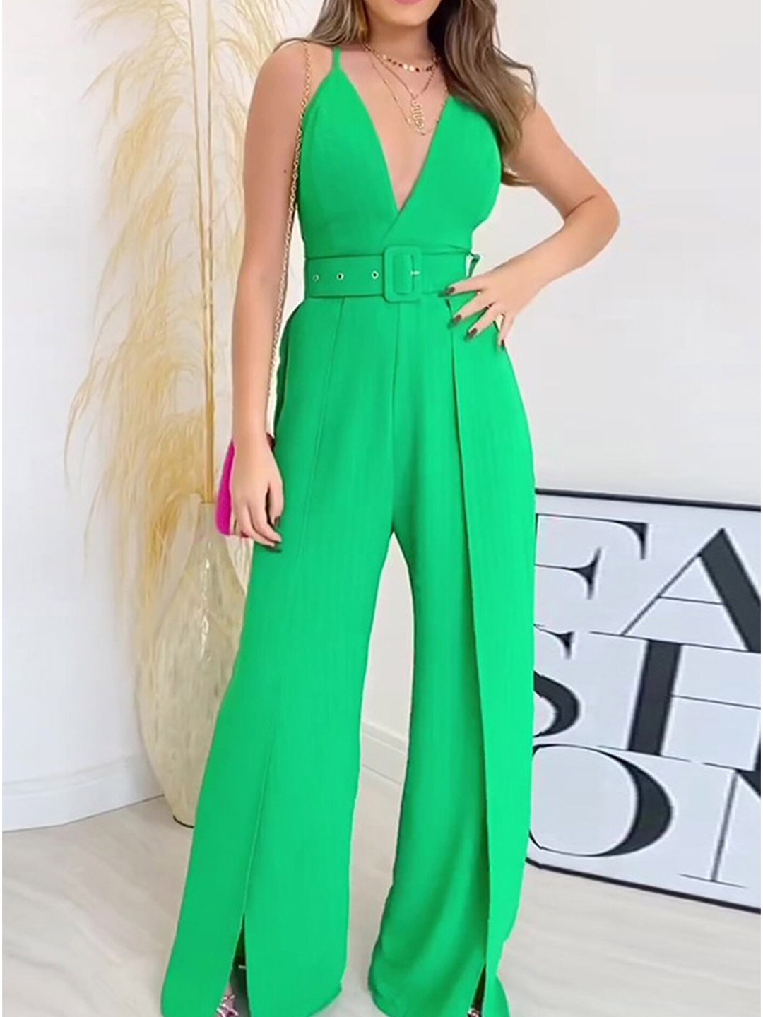 

LULU & SKY V-Neck Culotte Jumpsuit, Green