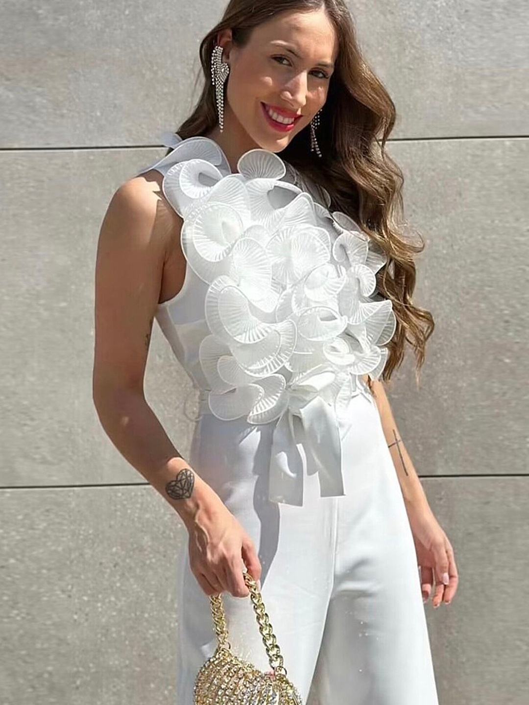 

LULU & SKY Ruffles Detail Basic Jumpsuit, White