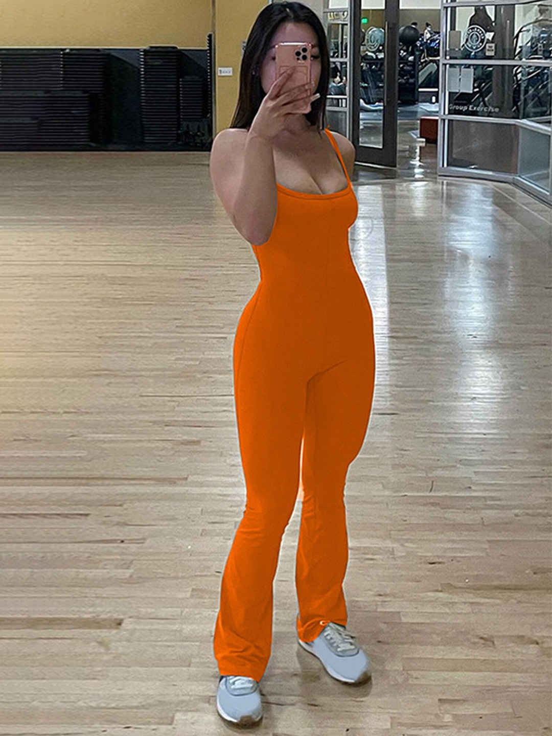 

LULU & SKY Shoulder Straps Basic Jumpsuit, Orange