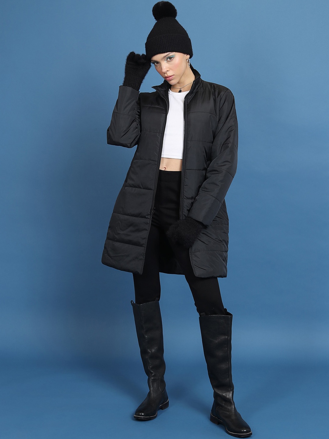 

Tokyo Talkies Black Mock Collar Longline Puffer Jacket