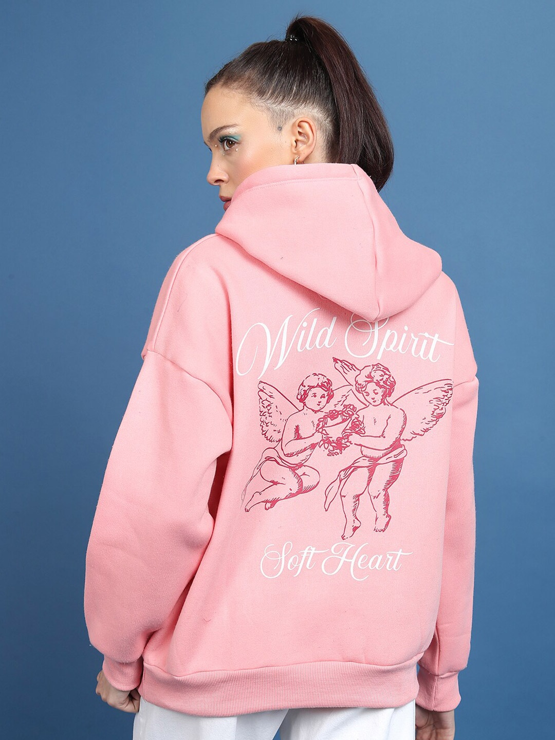 

Tokyo Talkies Pink Typography Printed Hooded Pullover