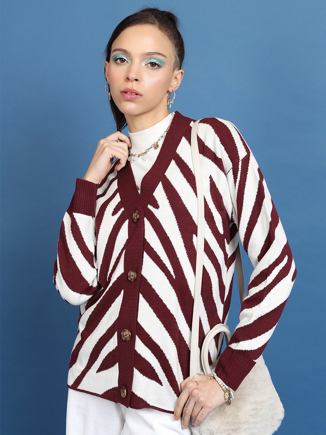 

Tokyo Talkies Animal Printed Acrylic Cardigan, White