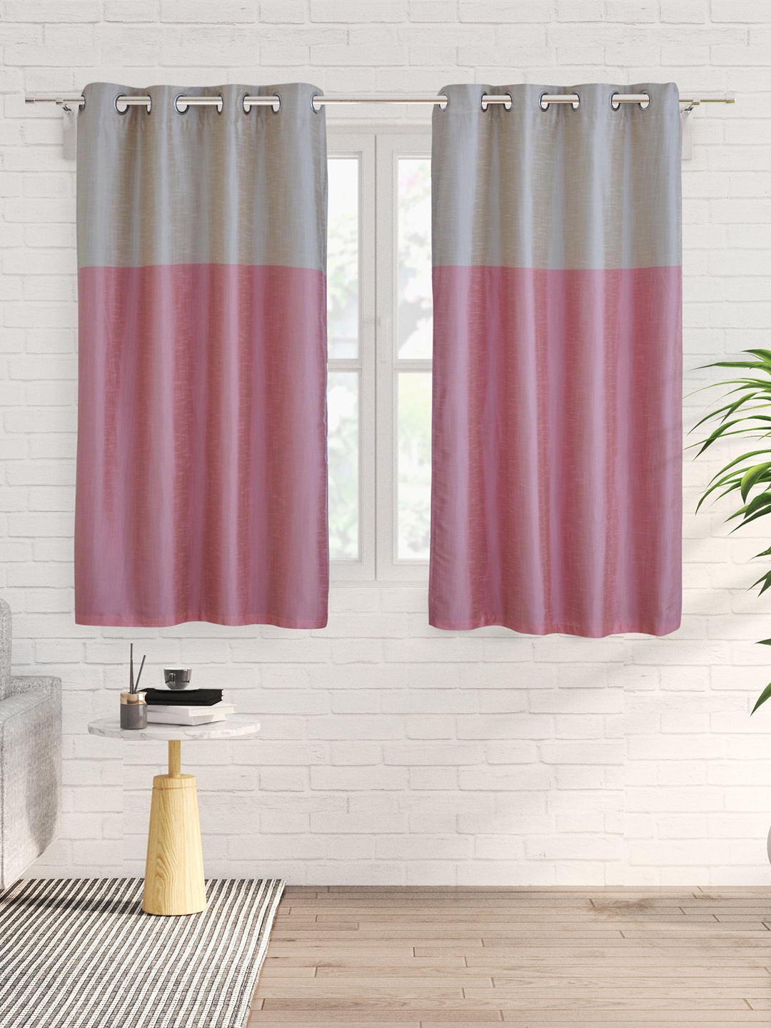 

Home Centre Contempo Pink & Grey 2 Pieces Colourblocked Window Curtain