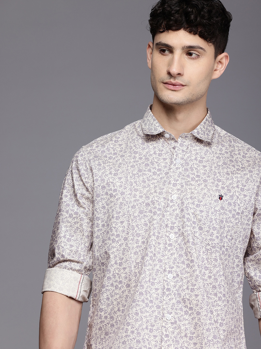 

Louis Philippe Jeans Slim Fit Floral Printed Casual Shirt, Cream
