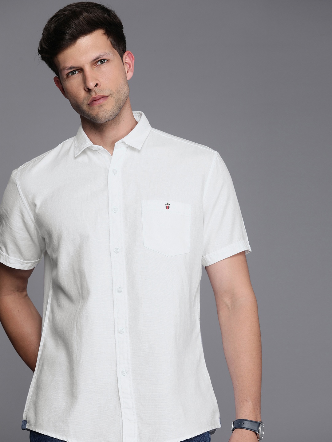 

Louis Philippe Jeans Solid Slim Fit Cotton Linen Casual Shirt, White