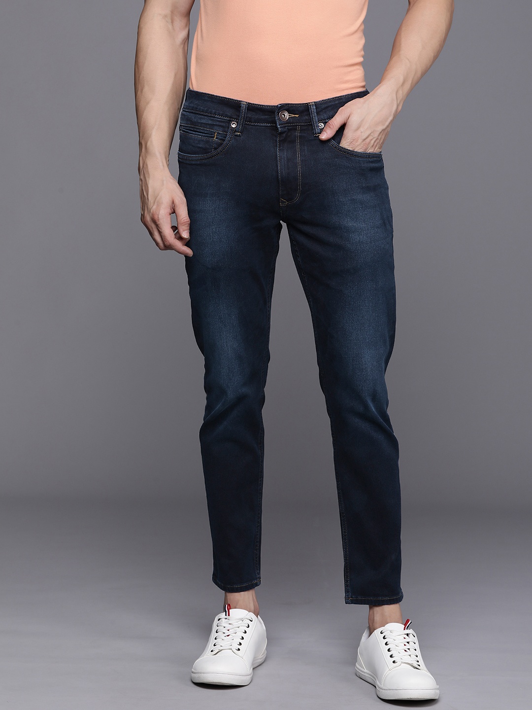 

Louis Philippe Jeans Men Smart Skinny Fit Mid-Rise Light Fade Stretchable Jeans, Blue