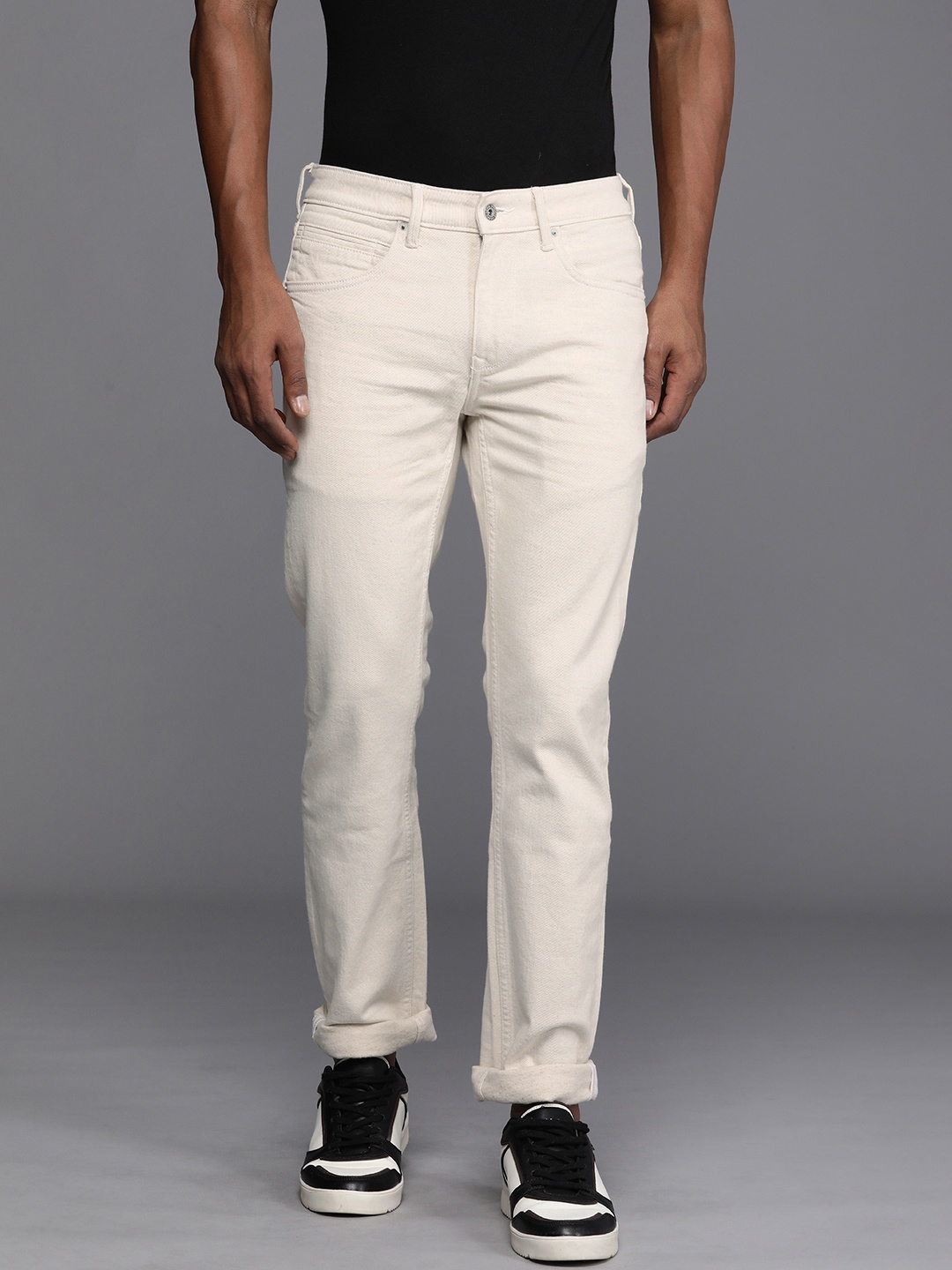 

Louis Philippe Jeans Men Slim Fit Stretchable Jeans, Cream
