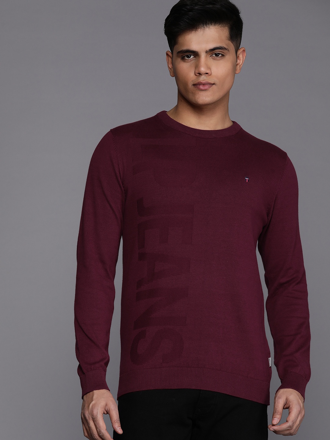 

Louis Philippe Jeans Self Design Pure Cotton Pullover, Maroon