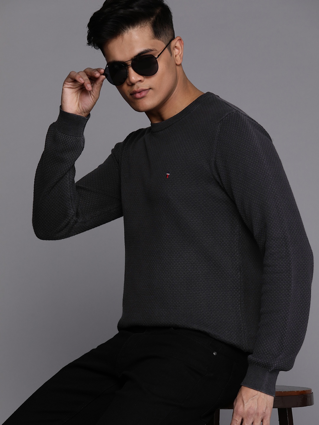 

Louis Philippe Jeans Self Design Pure Cotton Pullover, Charcoal