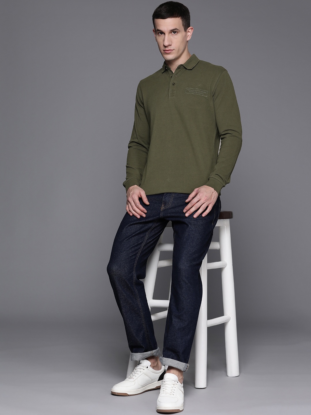 

Louis Philippe Jeans Pure Cotton Slim Fit Polo Collar T-shirt, Olive