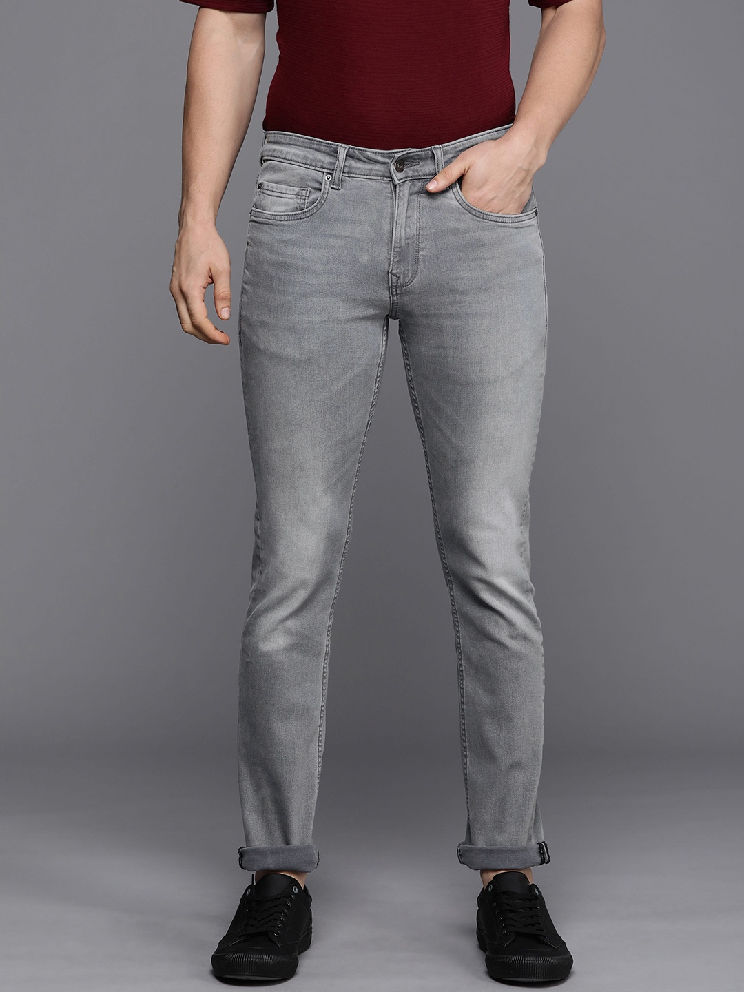

Louis Philippe Jeans Men Slim Fit Light Fade Stretchable Jeans, Grey
