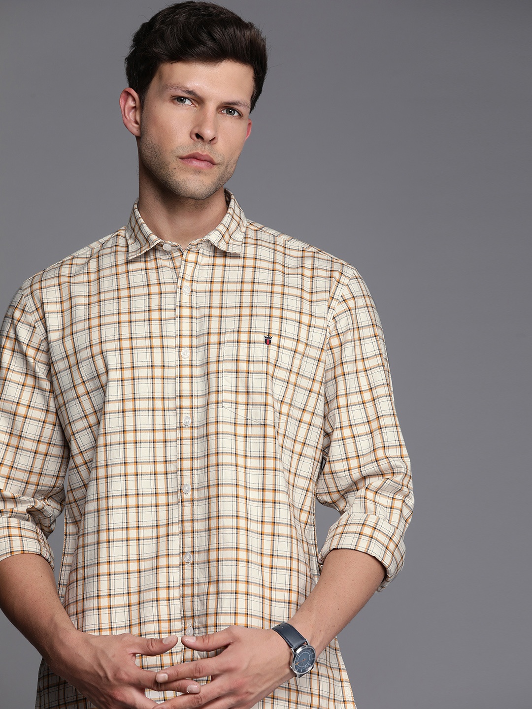 

Louis Philippe Jeans Slim Fit Checked Pure Cotton Casual Shirt, White
