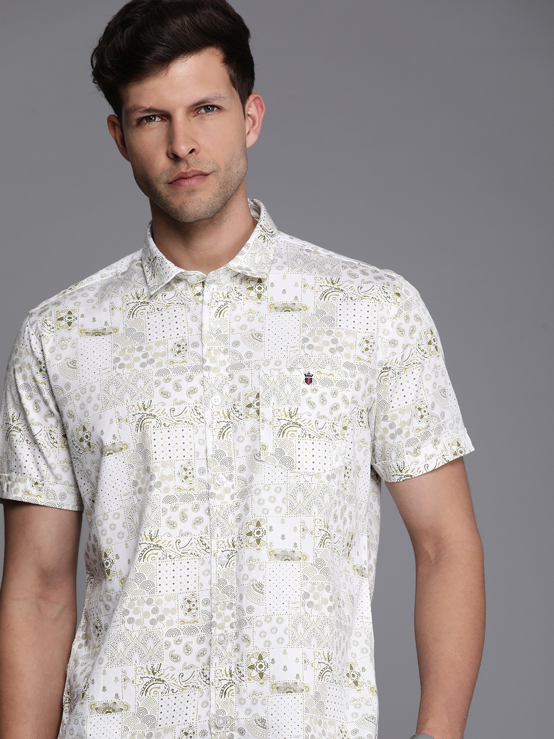 

Louis Philippe Jeans Men Slim Fit Ethnic Motifs Opaque Printed Pure Cotton Casual Shirt, Green