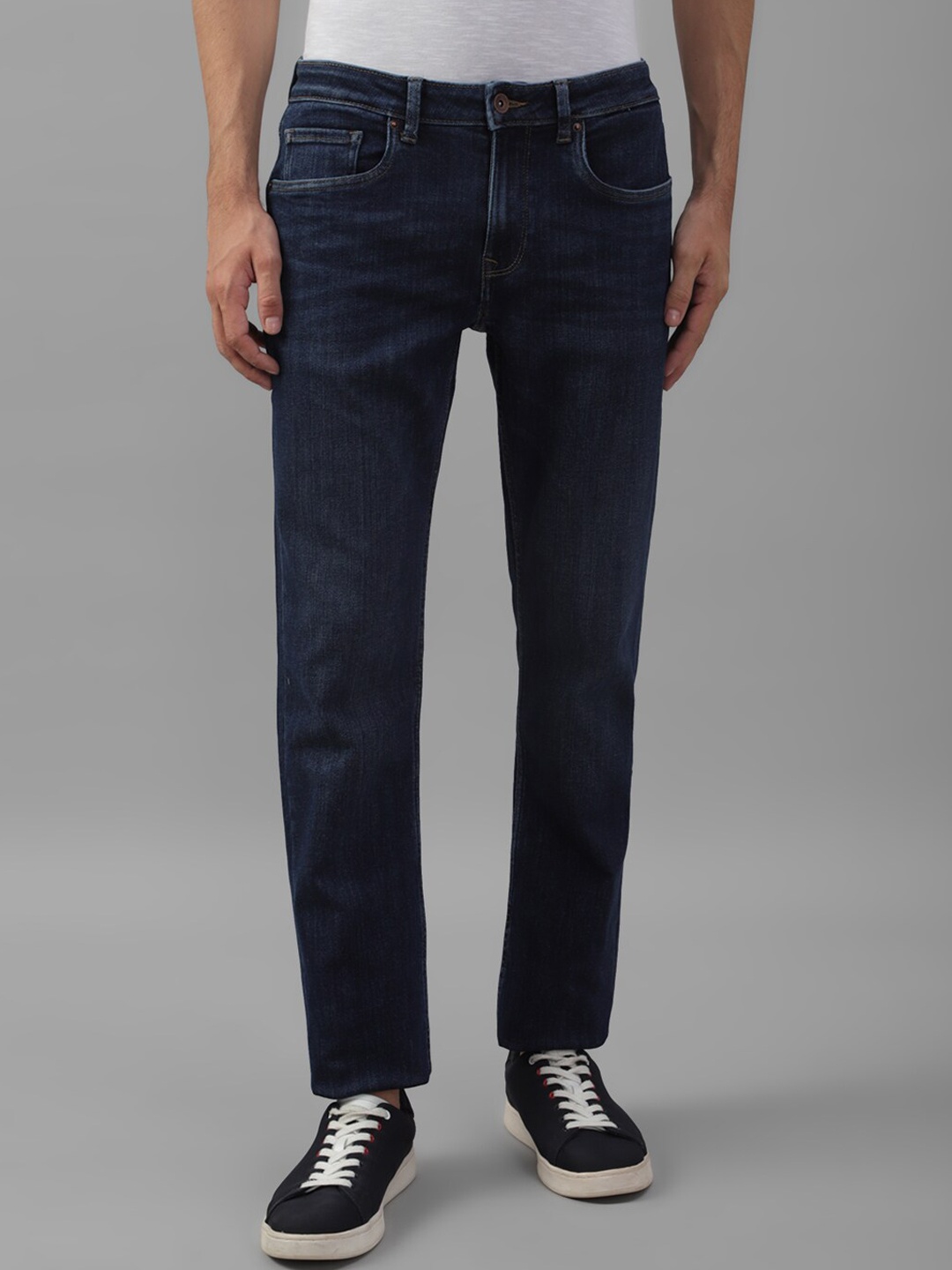

Louis Philippe Jeans Men Slim Fit Mid-Rise Clean Look Stretchable Jeans, Navy blue