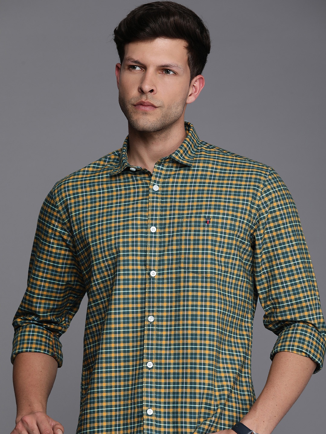 

Louis Philippe Jeans Slim Fit Checked Pure Cotton Casual Shirt, Yellow