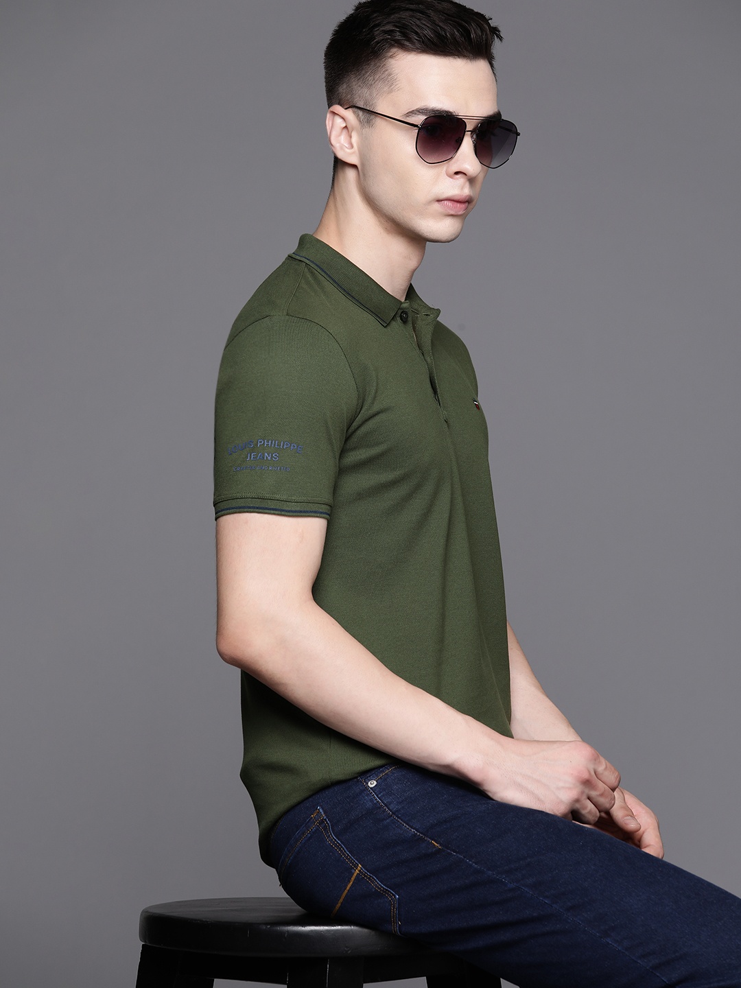 

Louis Philippe Jeans Pure Cotton Slim Fit Polo T-shirt, Olive