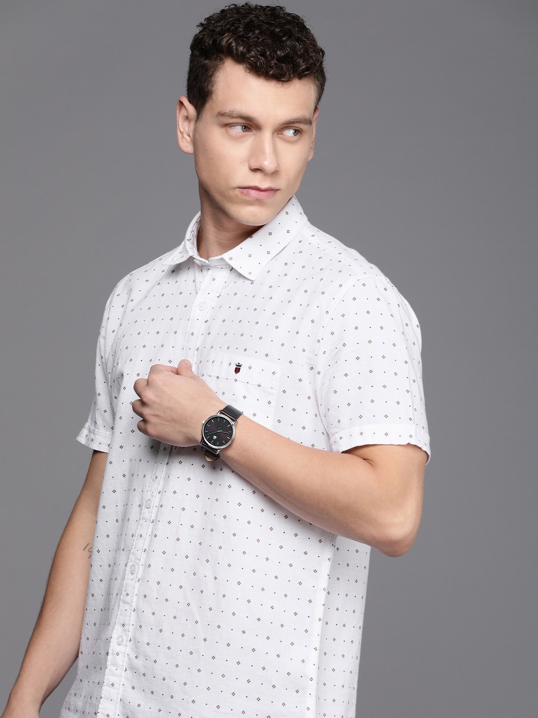 

Louis Philippe Jeans Cotton Linen Slim Fit Opaque Printed Casual Shirt, White