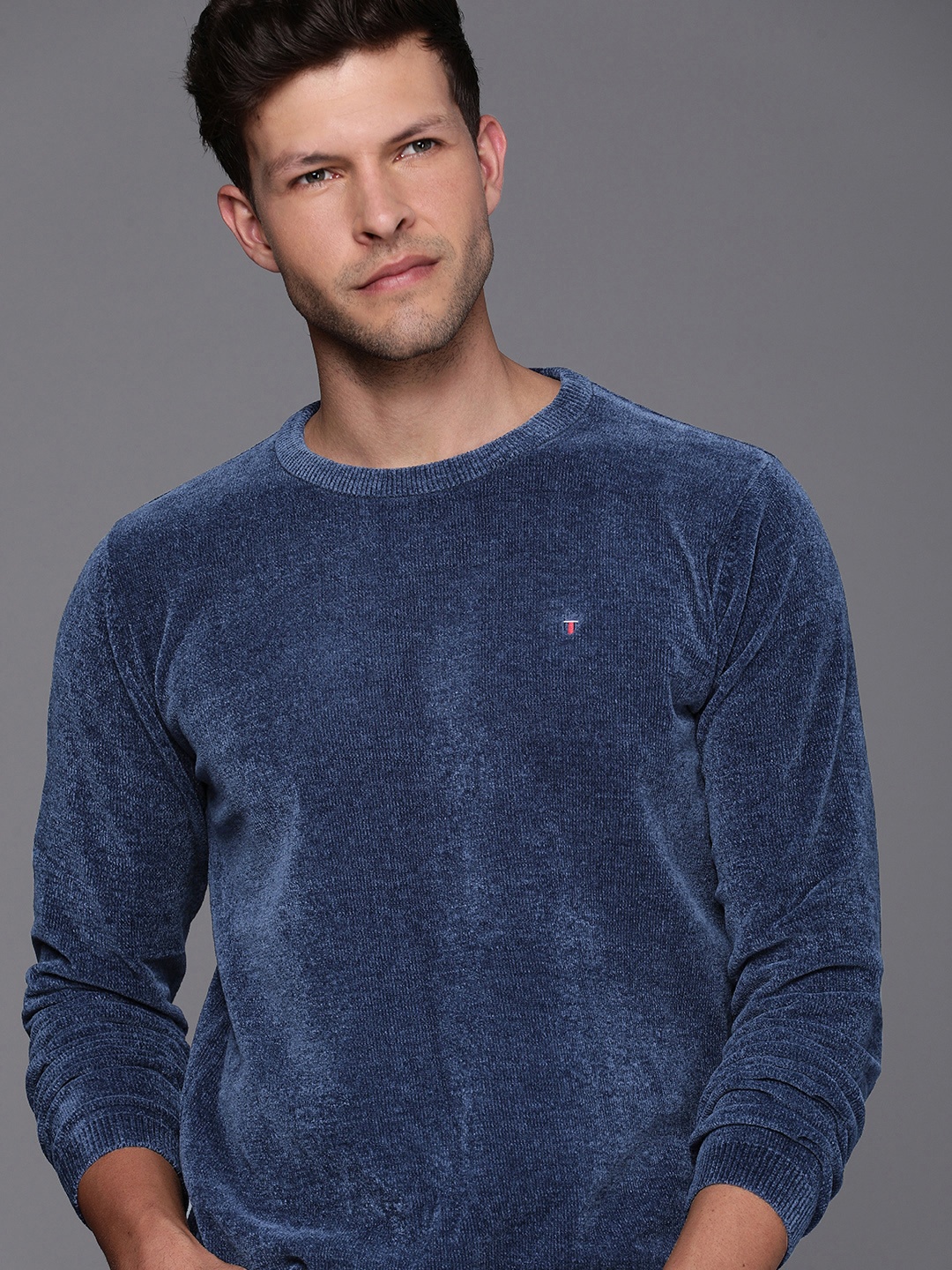 

Louis Philippe Jeans Solid Long Sleeves Pullover Sweaters, Navy blue