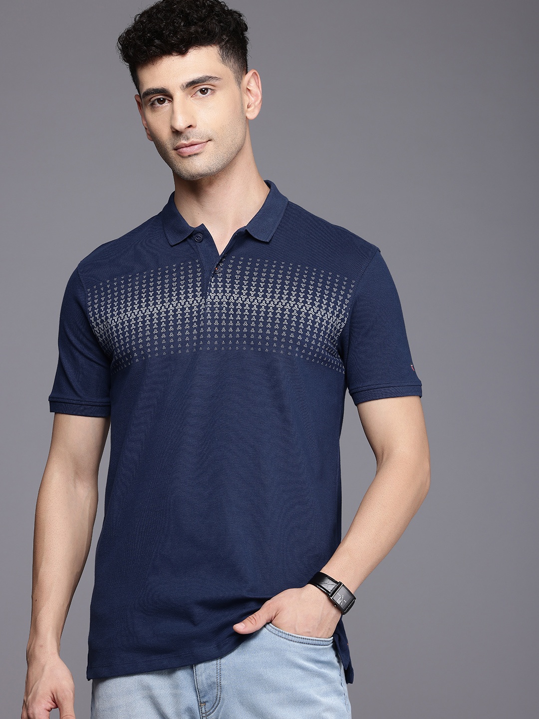 

Louis Philippe Jeans Printed Polo Collar Slim Fit T-shirt, Navy blue