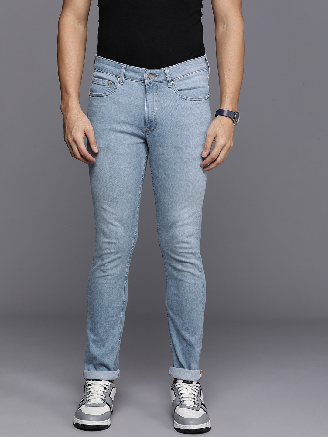 

Louis Philippe Jeans Men Super Skinny Fit Heavy Fade Stretchable Jeans, Blue