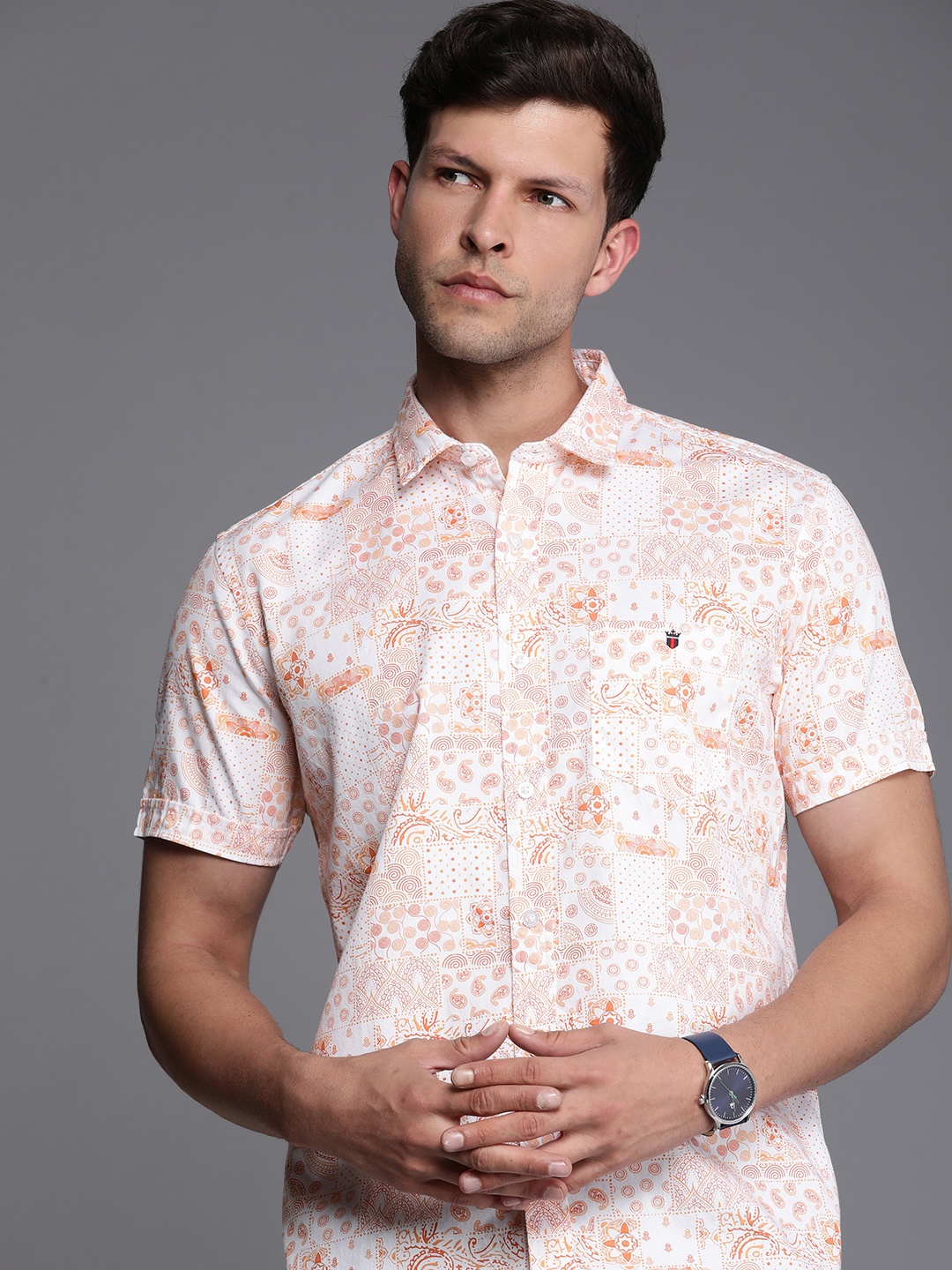 

Louis Philippe Jeans Slim Fit Printed Pure Cotton Casual Shirt, Orange