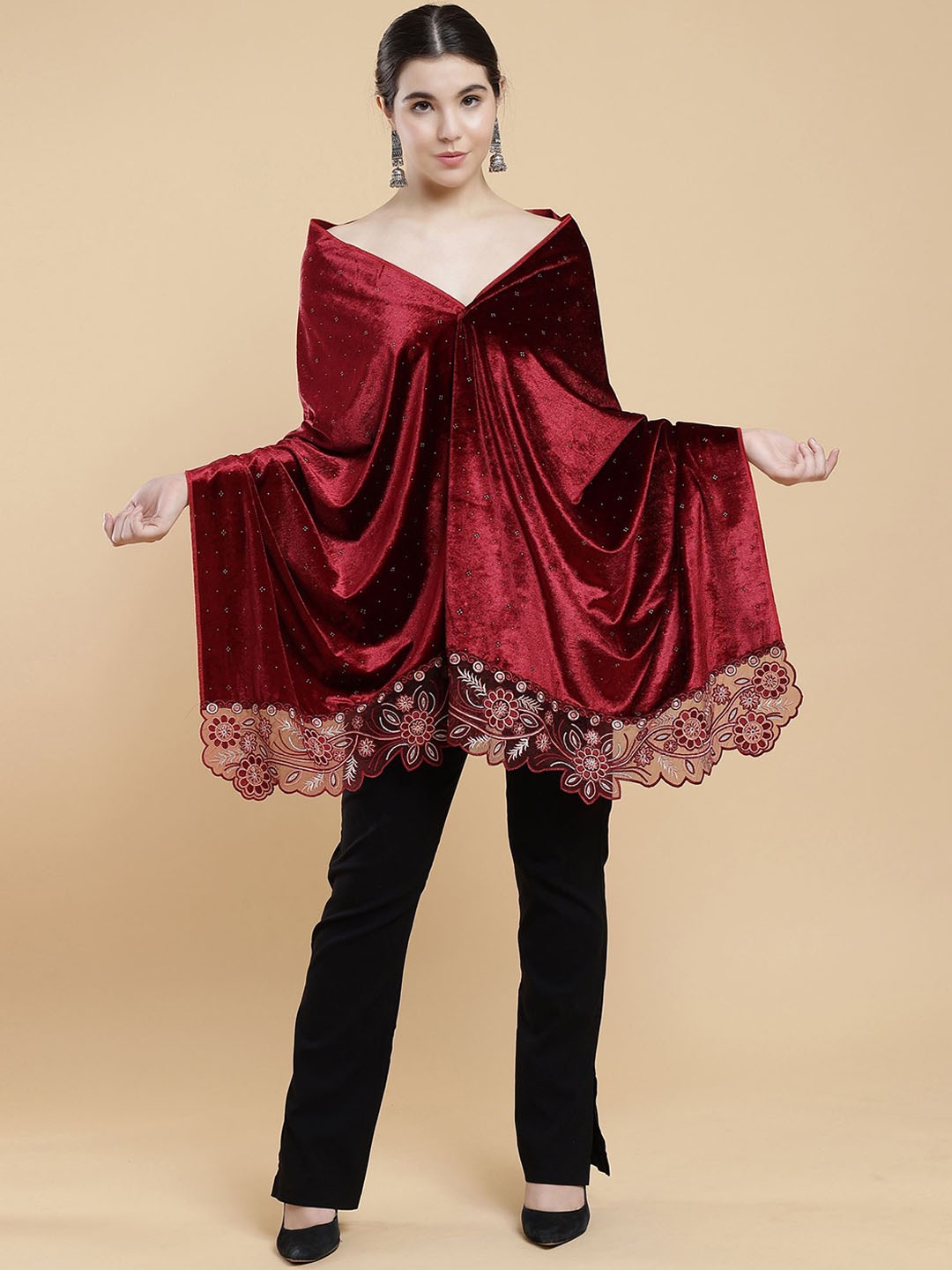 

Moda Chales Embellished Velvet Shawl, Maroon