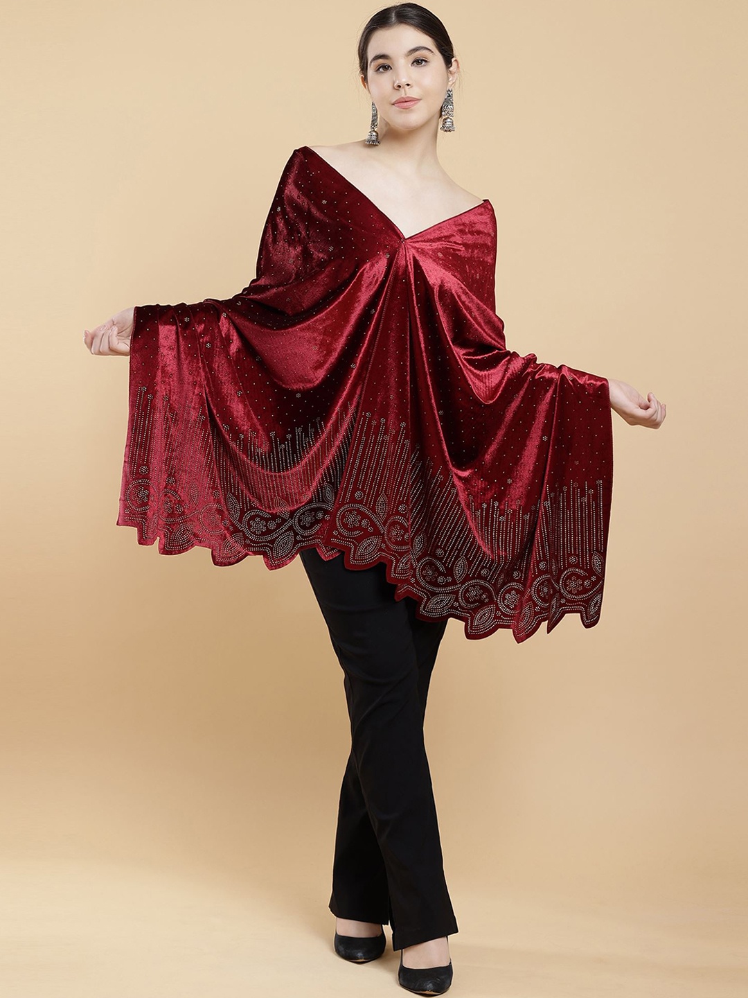 

Moda Chales Embellished Velvet Shawl, Maroon