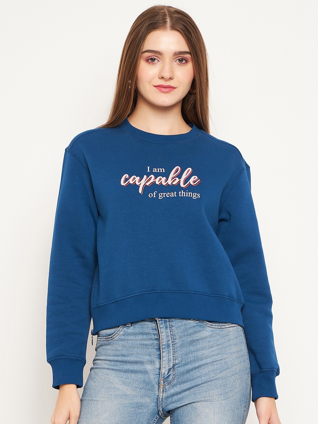 

Madame Typography Printed Pure Cotton Pullover, Navy blue