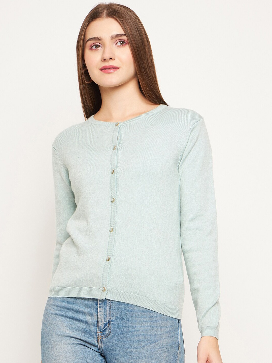 

Madame Round Neck Acrylic Cardigan, Green