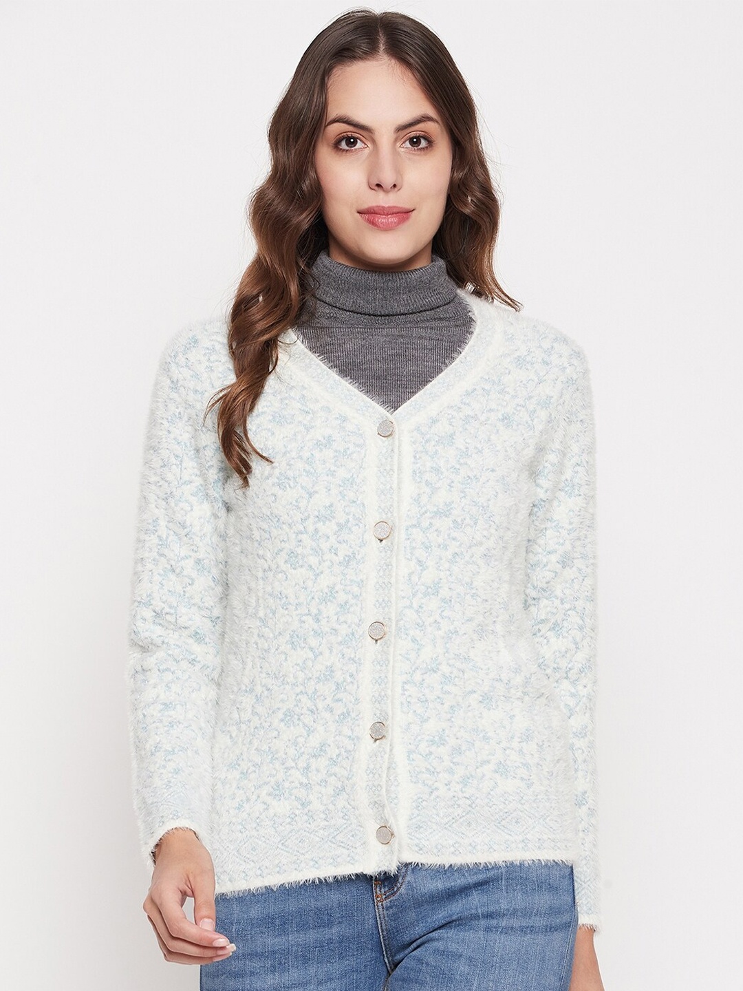 

Madame Self Designed V-Neck Acrylic Cardigan, White
