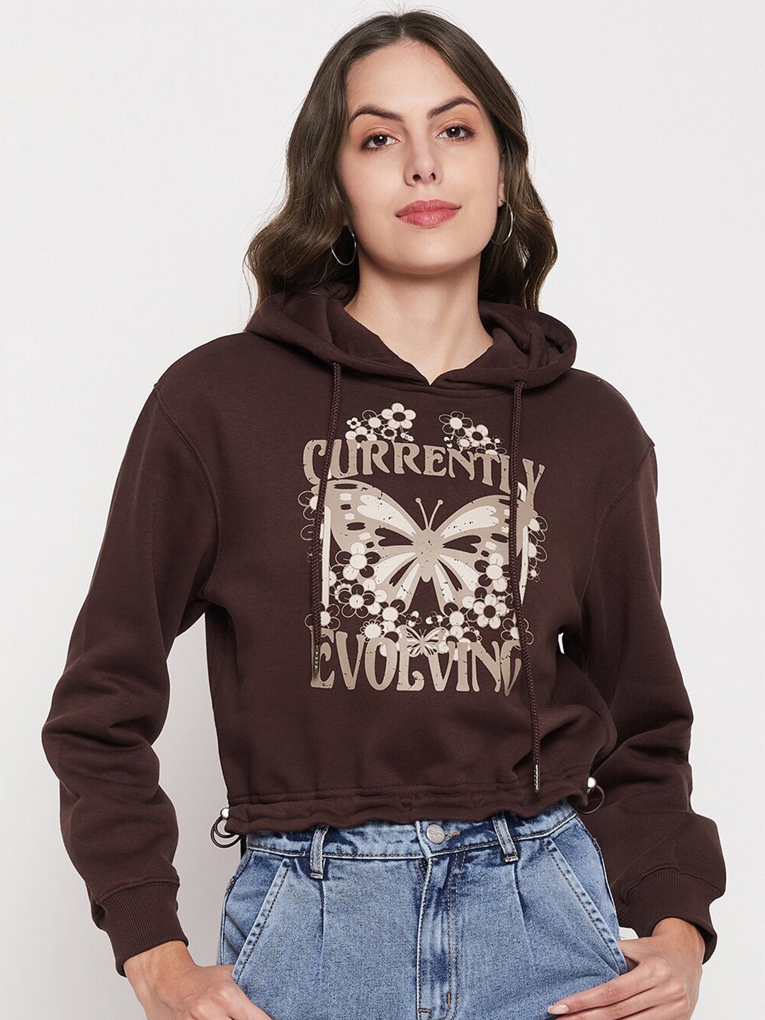 

Madame Graphic Printed Pure Cotton Crop Sweatshirt, Brown