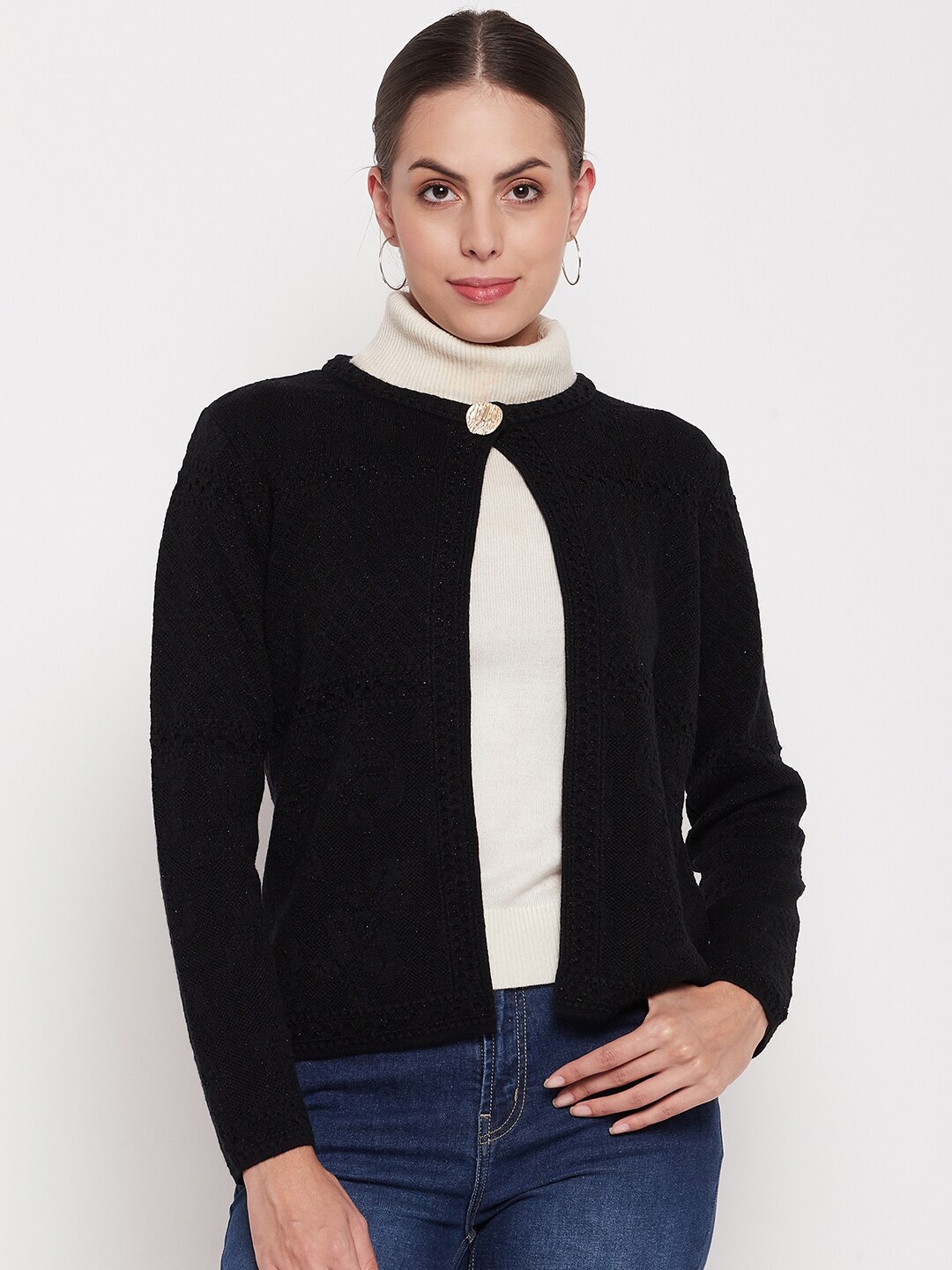 

Madame Acrylic Front-Open Sweaters, Black