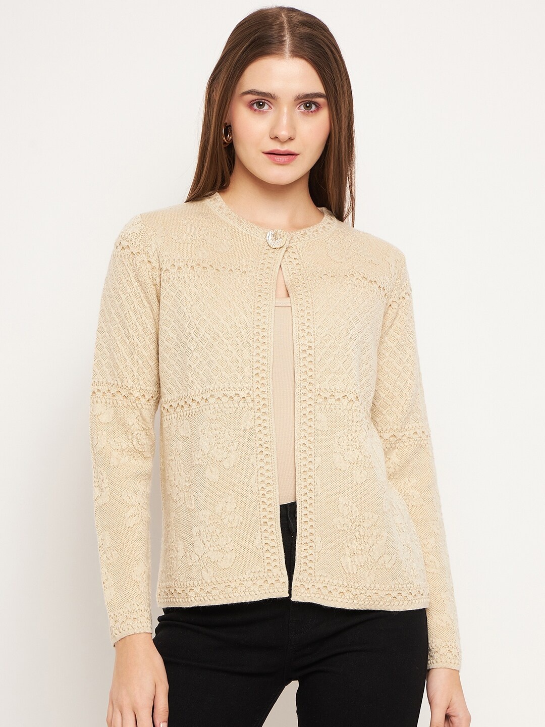 

Madame Acrylic Front-Open Sweaters, Beige