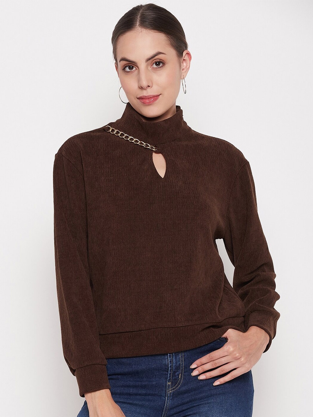 

Madame High Neck Pure Cotton Sweatshirt, Brown