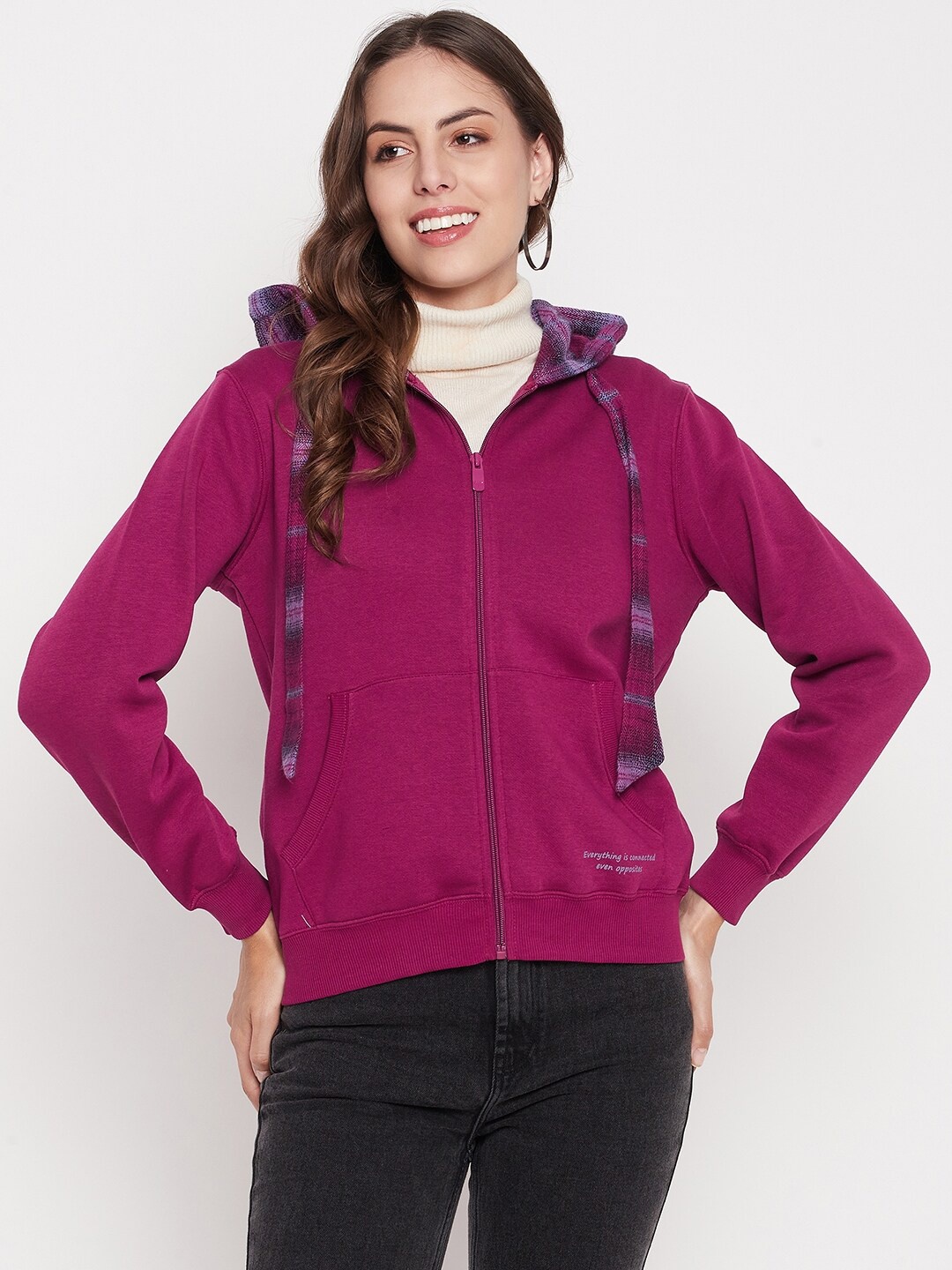 

Madame Hooded Pure Cotton Front-Open Sweatshirt, Pink
