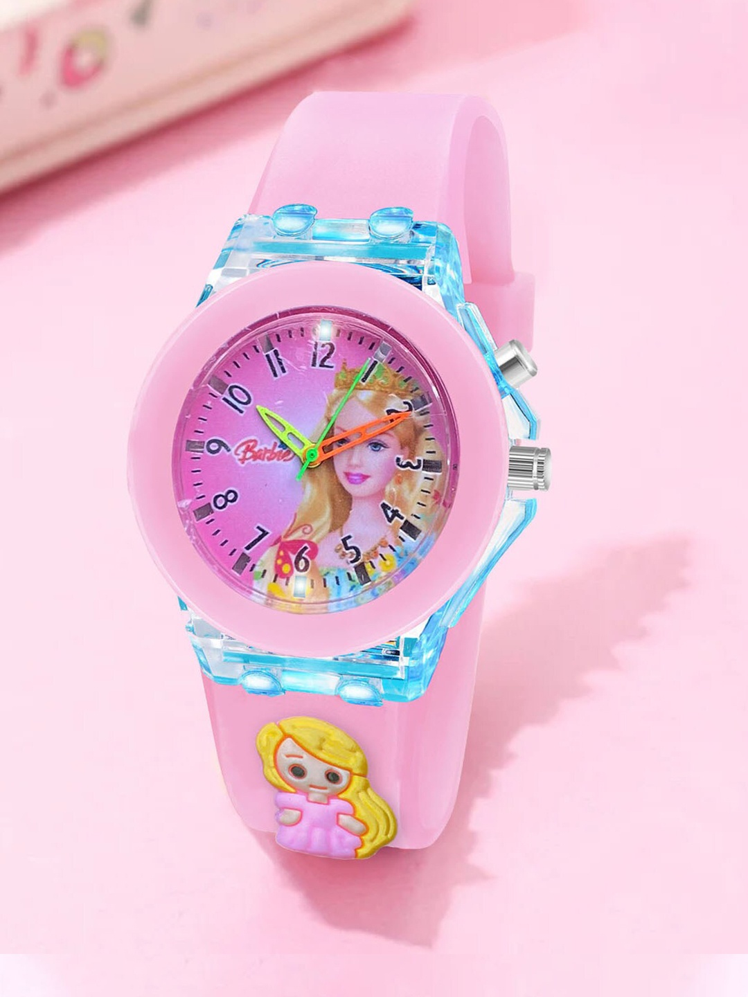 

Shocknshop Girls Printed Dial & Rubber Straps Analogue Watch WCH327 Pink Barbie Kids