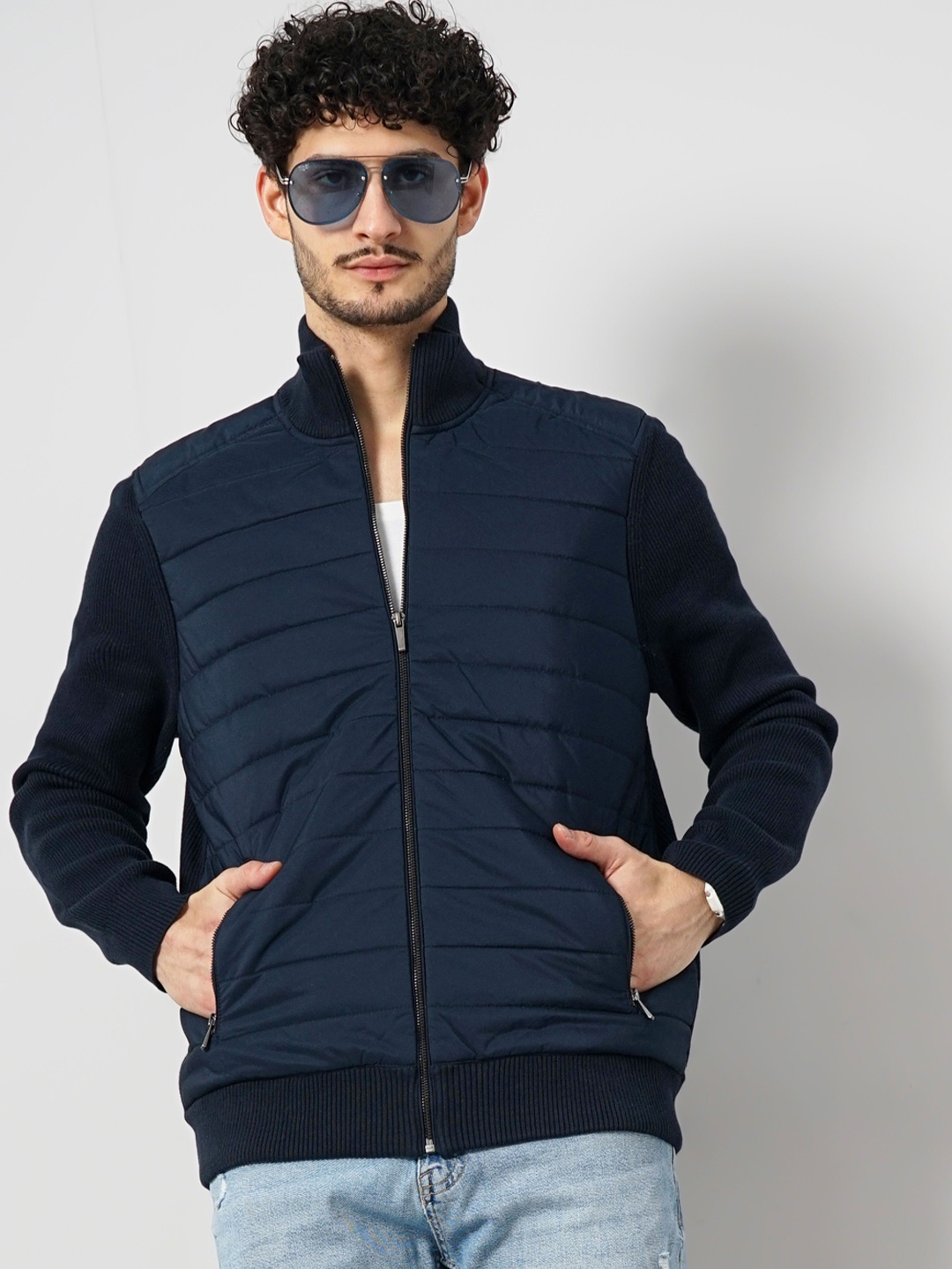 

Celio Mock Collar Bomber Jacket, Navy blue