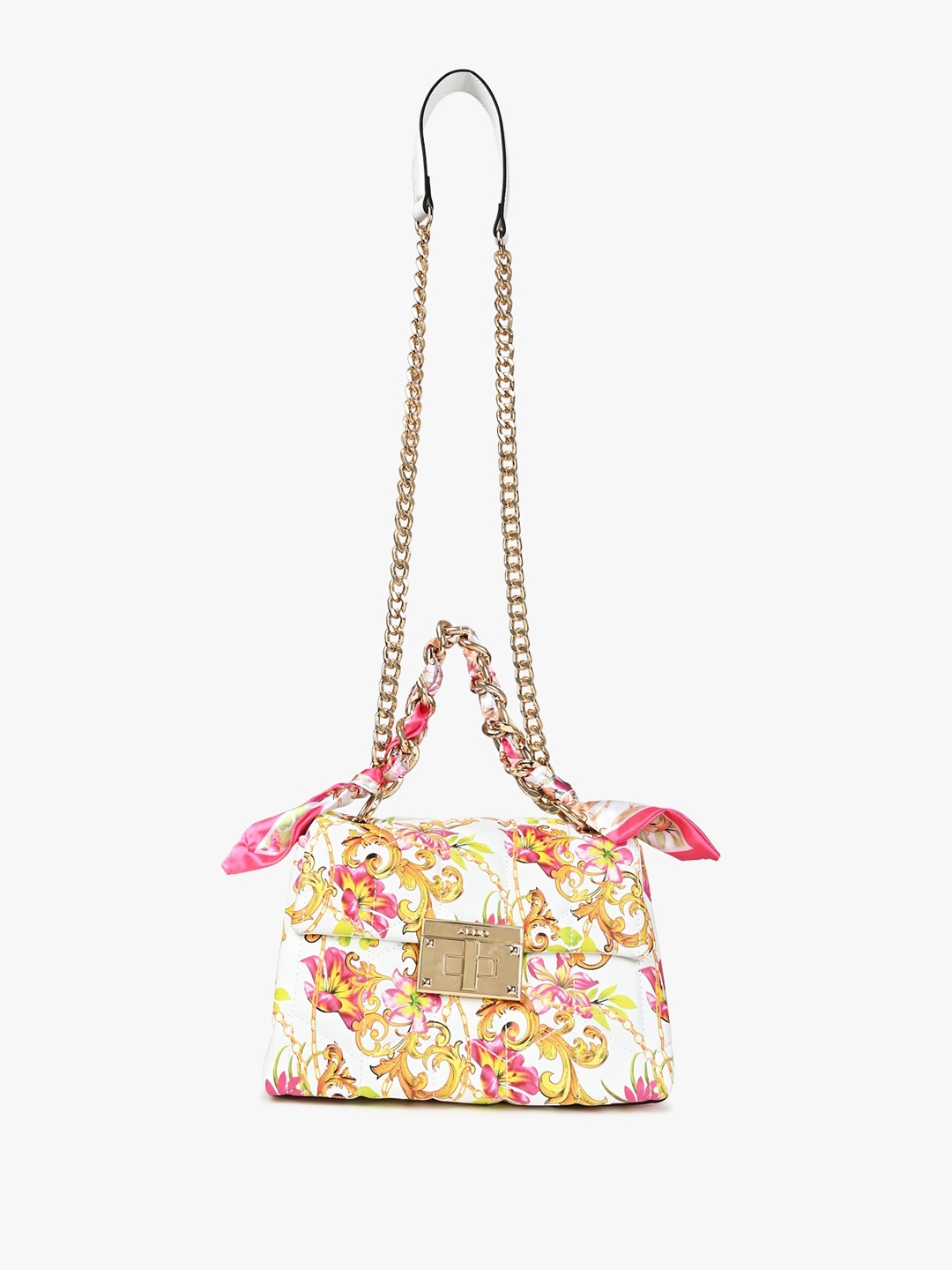 

ALDO Floral Printed Structured Embellished Sling Bag, Beige