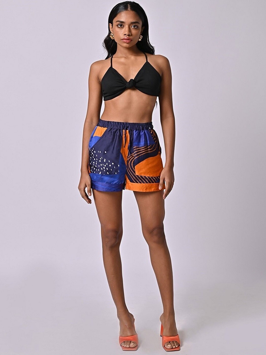 

MISSY Women Abstract Printed High Rise Regular Shorts, Blue