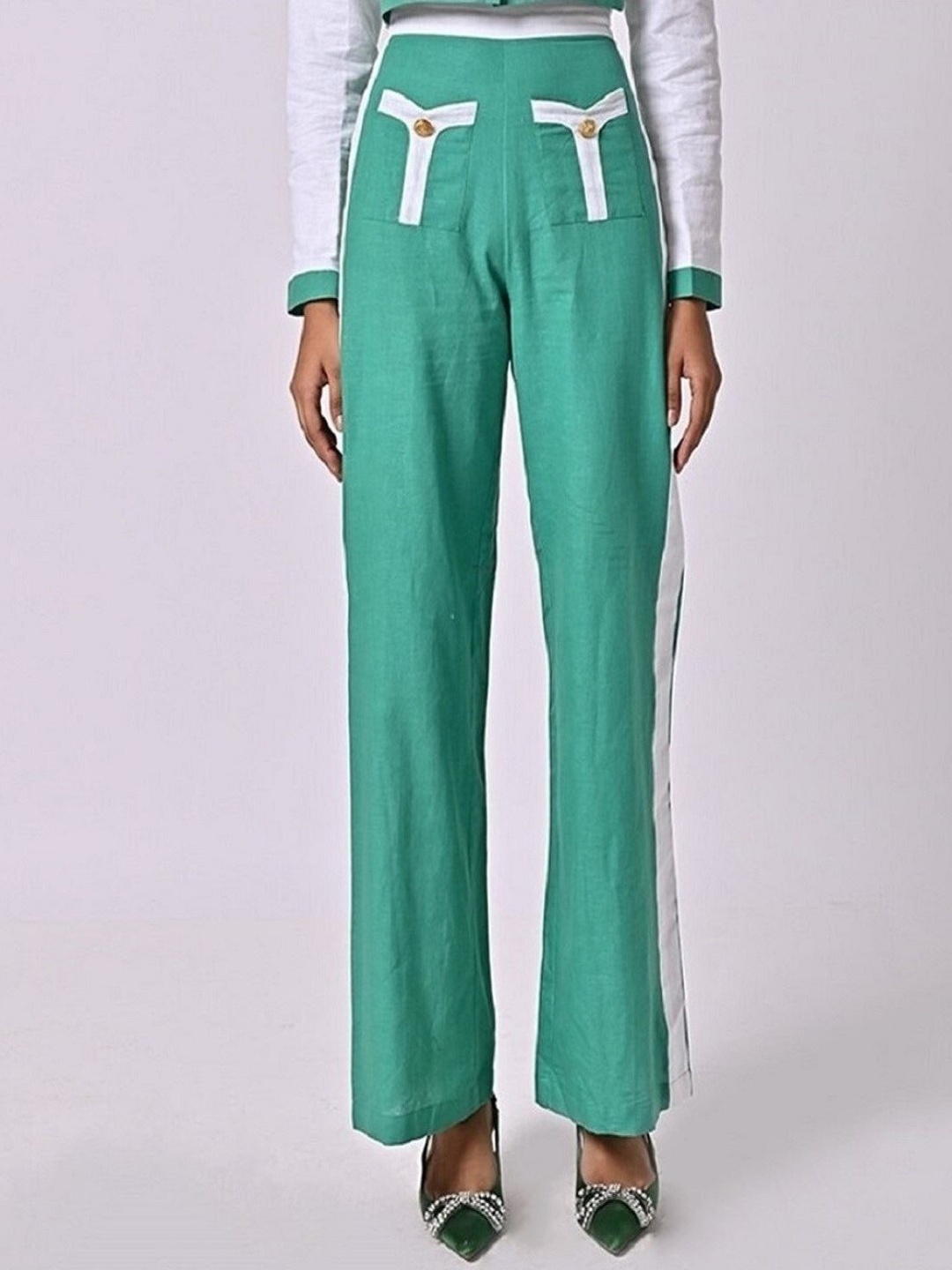 

MISSY Women Comfort High Rise Cotton Parallel Trousers, Green