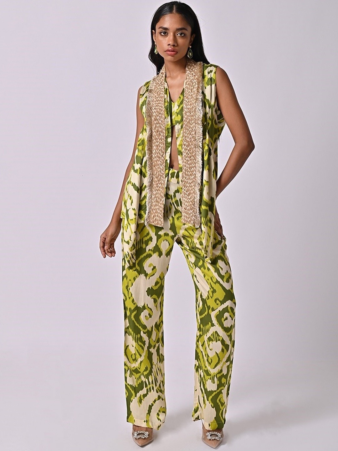 

MISSY Women Abstract Printed Comfort High Rise Parallel Trousers, Green