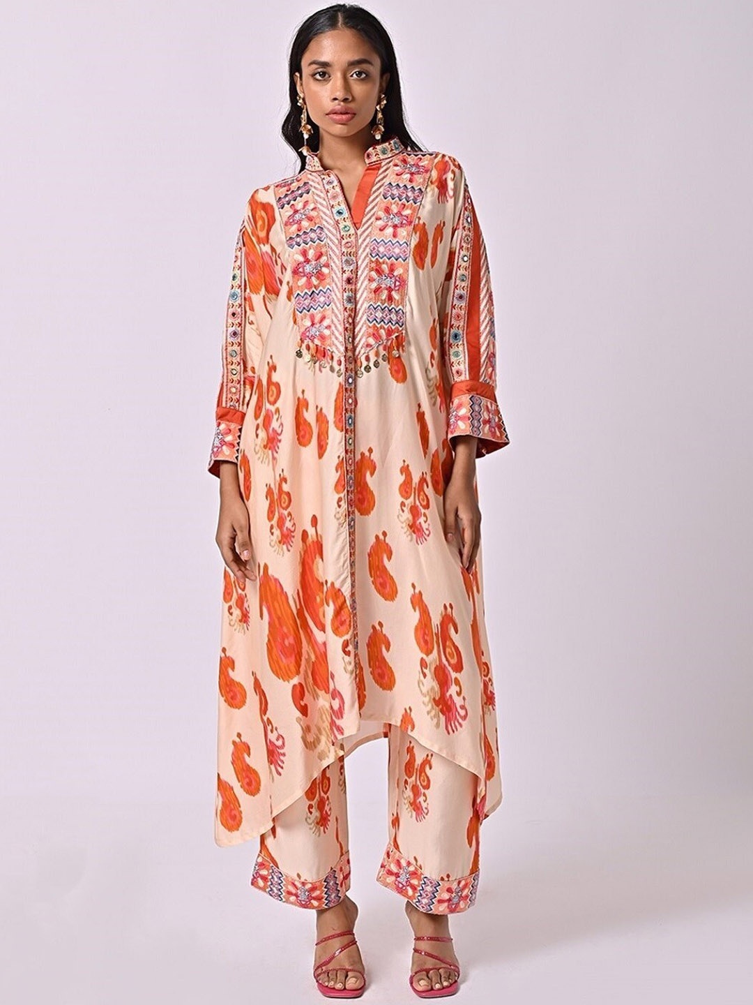 

MISSY Women Ethnic Motifs Printed Comfort High Rise Parallel Trousers, Peach