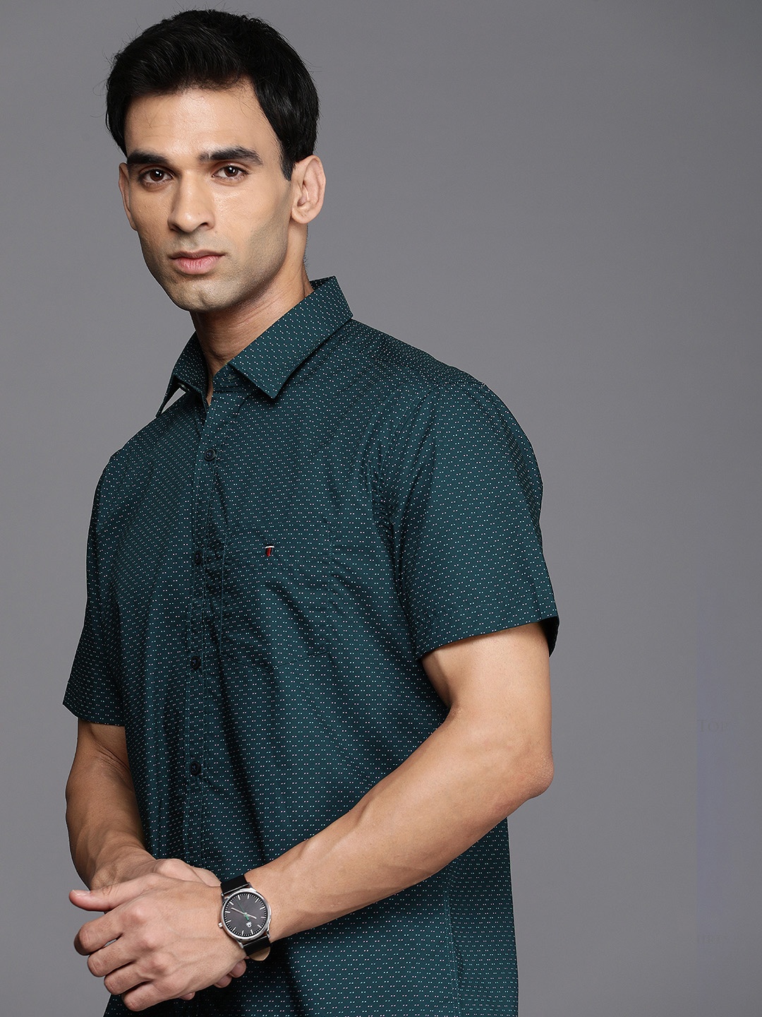 

Louis Philippe Sport Pure Cotton Slim Fit Opaque Printed Casual Shirt, Teal