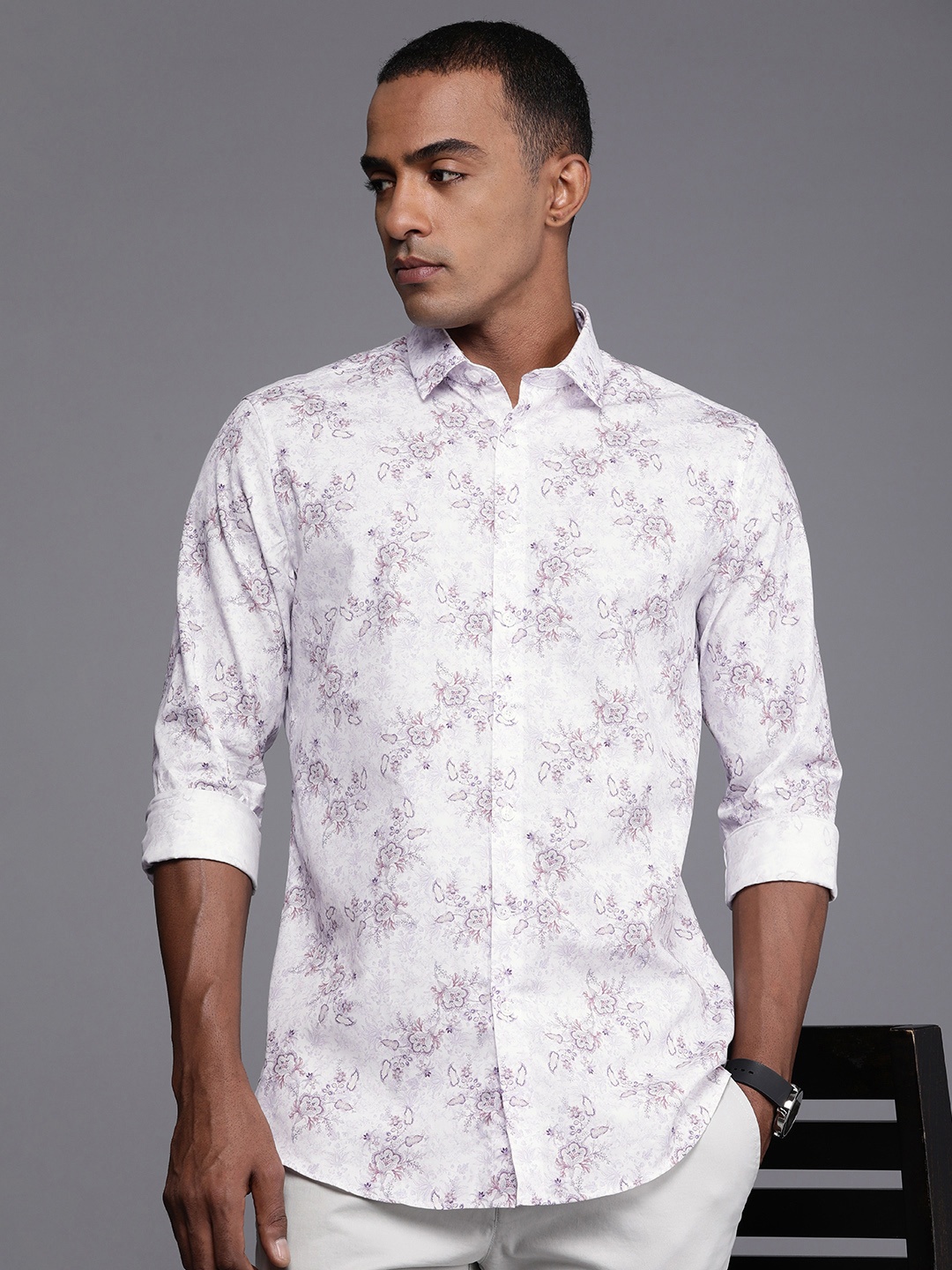 

Louis Philippe Sport Slim Fit Floral Printed Pure Cotton Casual Shirt, White