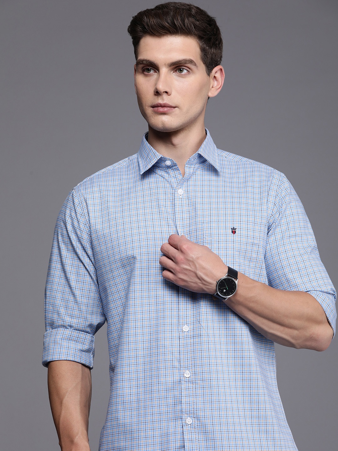 

Louis Philippe Sport Slim Fit Checked Pure Cotton Casual Shirt, Blue