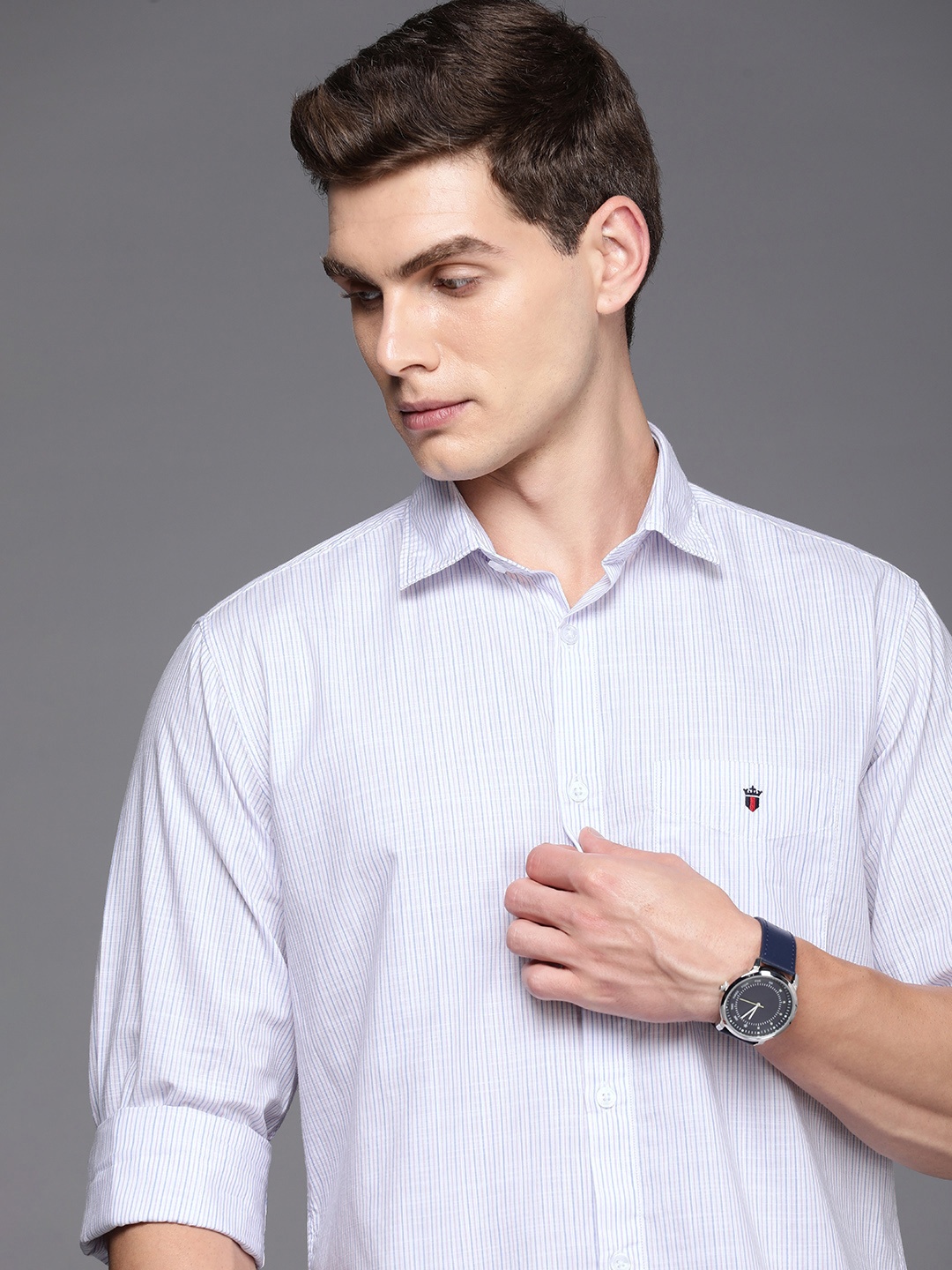 

Louis Philippe Sport Pure Cotton Slim Fit Opaque Striped Casual Shirt, White