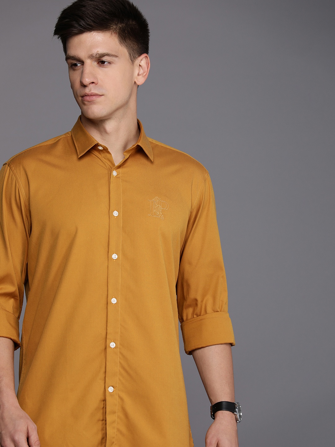 

Louis Philippe Sport Embroidered Slim Fit Pure Cotton Casual Shirt, Mustard